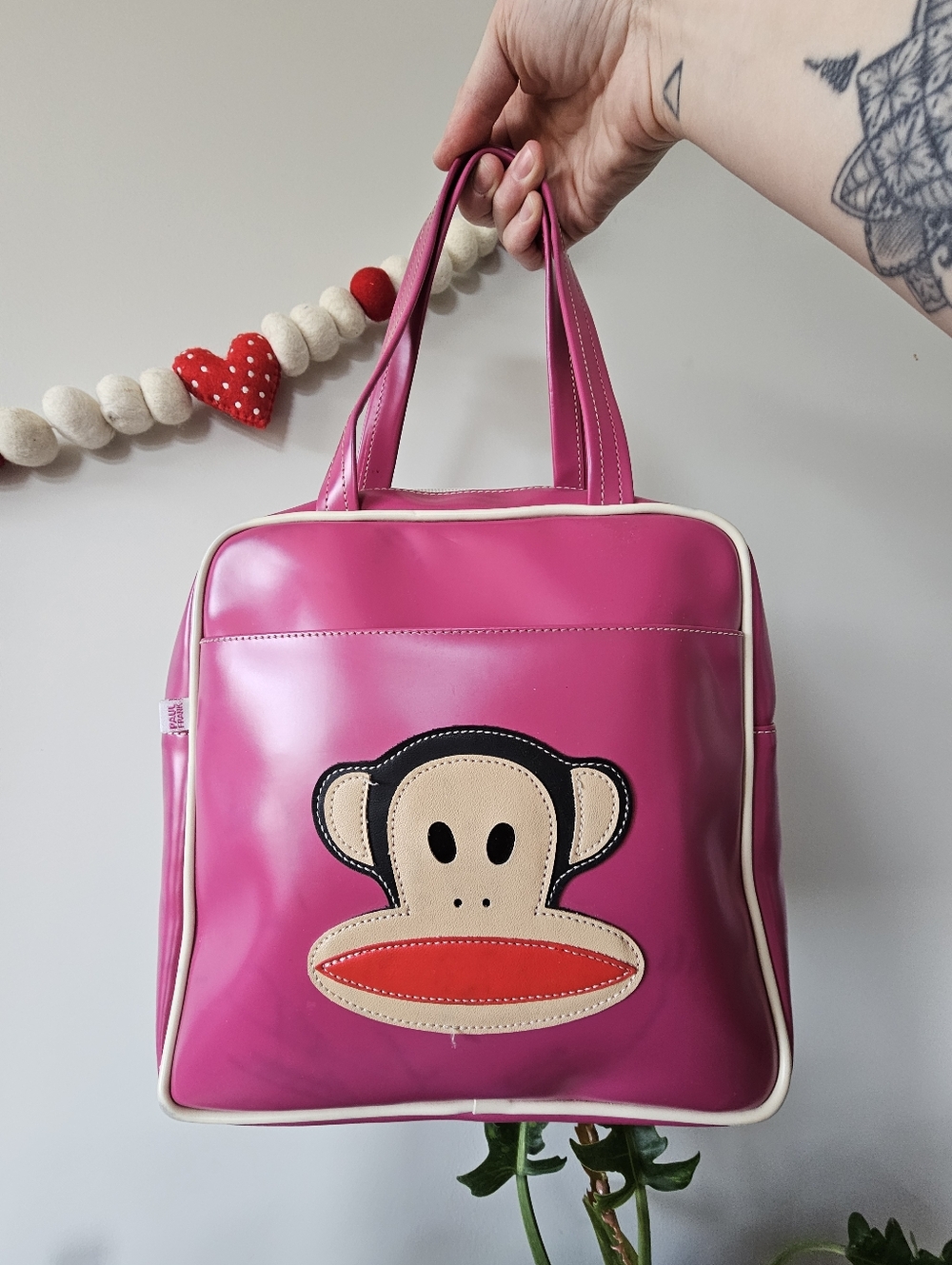 Y2K Paul Frank Julius The Monkey Pink Vinyl Square Mini Tote Handbag